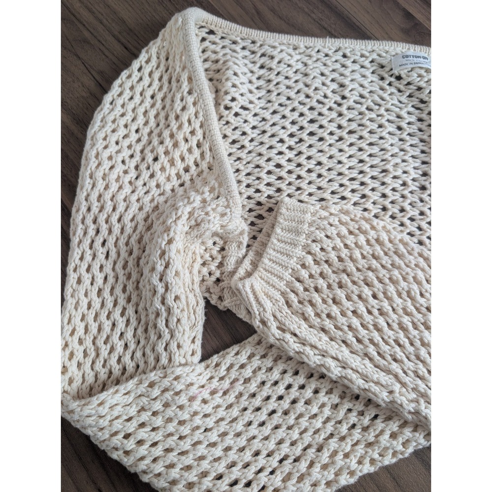 Cotton On Cream Open Knit Cropped Shrug Sweater Bolero Boho Coastal M/L - Picture 5 of 7